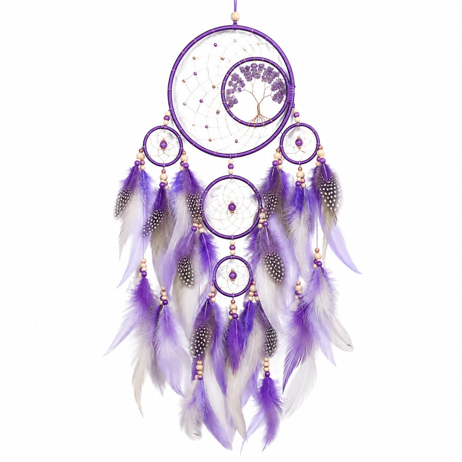 Suspension décorative à plumes 40 x 85 cm en métal violet et blanc style bohème