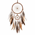 Attrape-rêves mural 30 x 70 cm brun et blanc en fibres tressées avec plumes décoratives