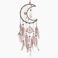 Attrape-rêves lune 30 x 85 cm en corde textile rose et marron style bohème suspendu