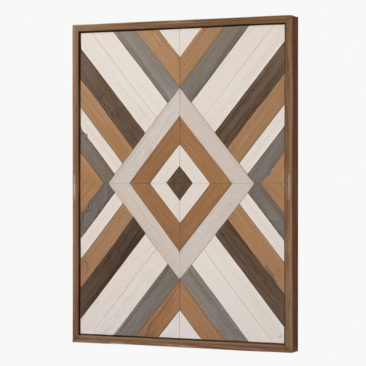 Panneau mural décoratif 80 x 120 cm en bois multicolore motif géométrique encadré