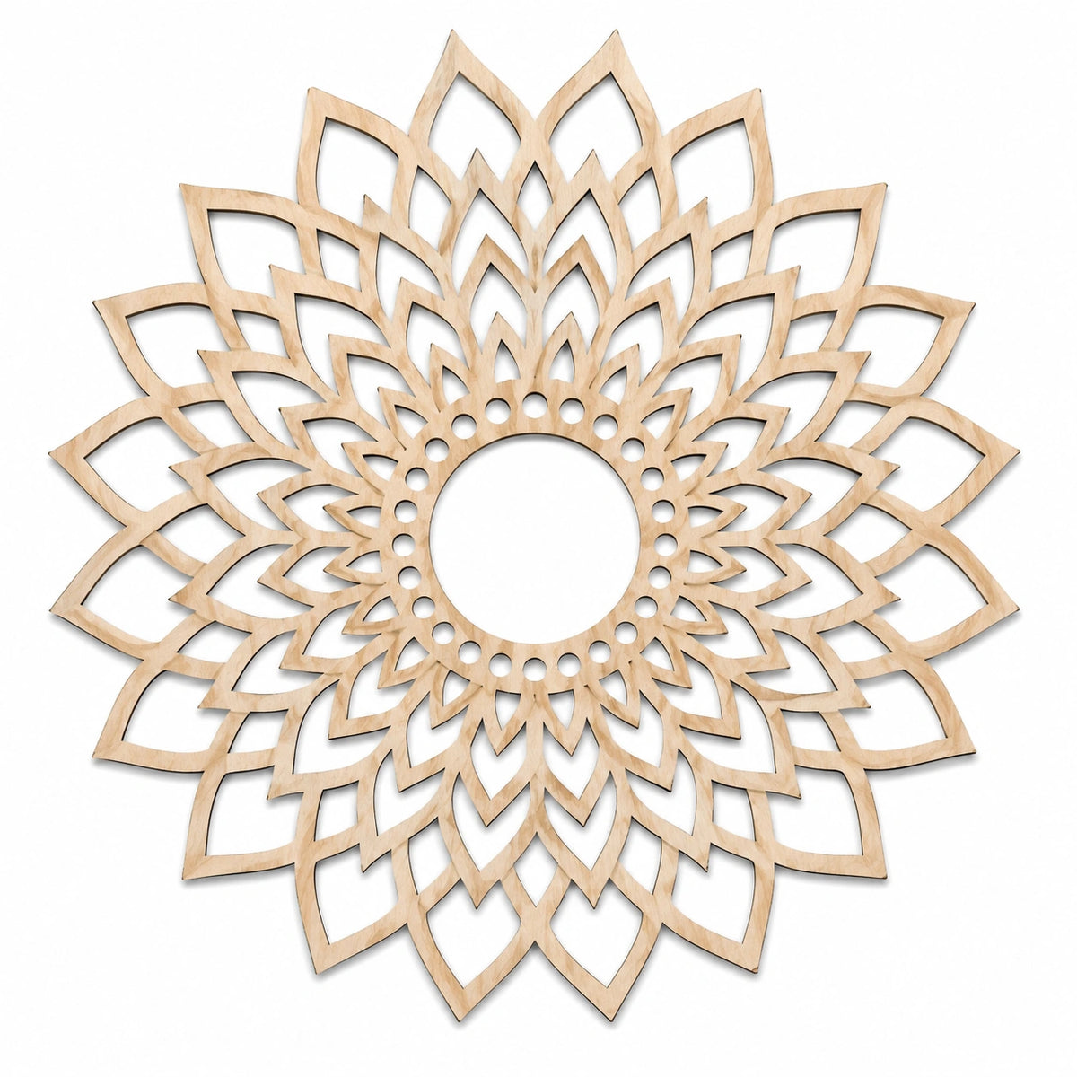 Décoration murale fleur ajourée 60 cm en bois naturel style bohème
