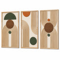 Tableaux muraux décoratifs 40 x 100 cm en bois beige marron vert - triptyque relief géométrique