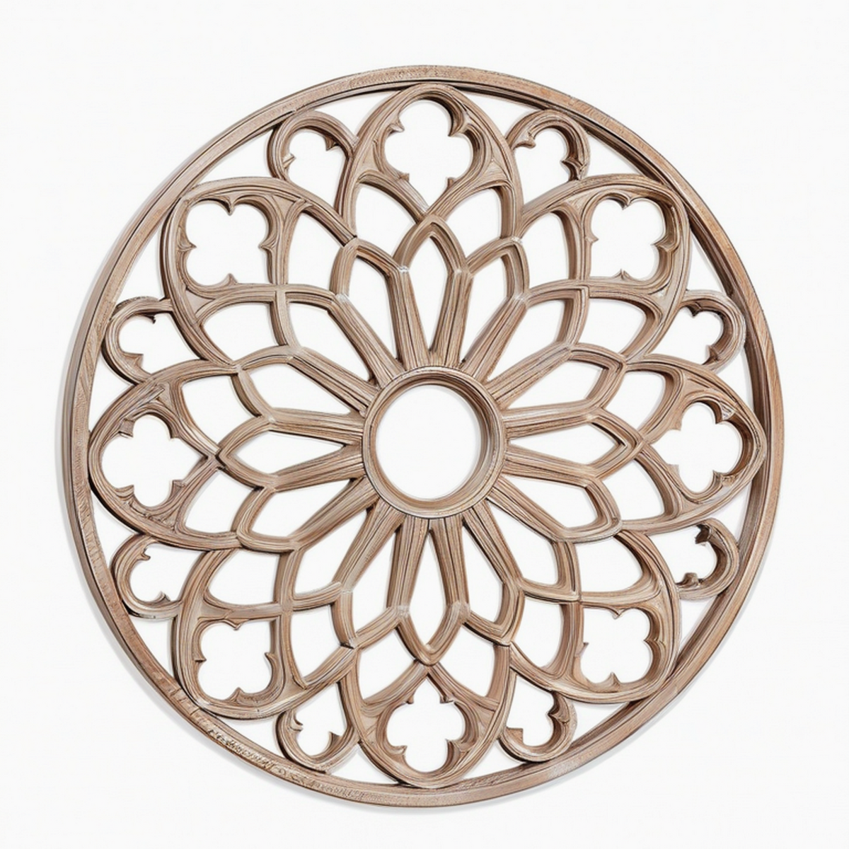 Décoration murale ronde 80 cm en bois beige sculpté style ajouré
