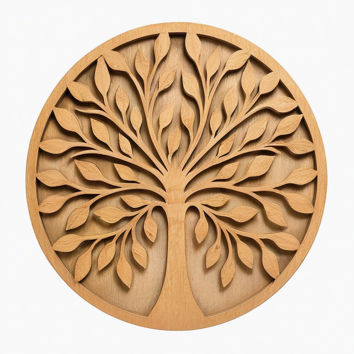 Décoration murale ronde 60 cm en bois naturel arbre ajouré style naturel