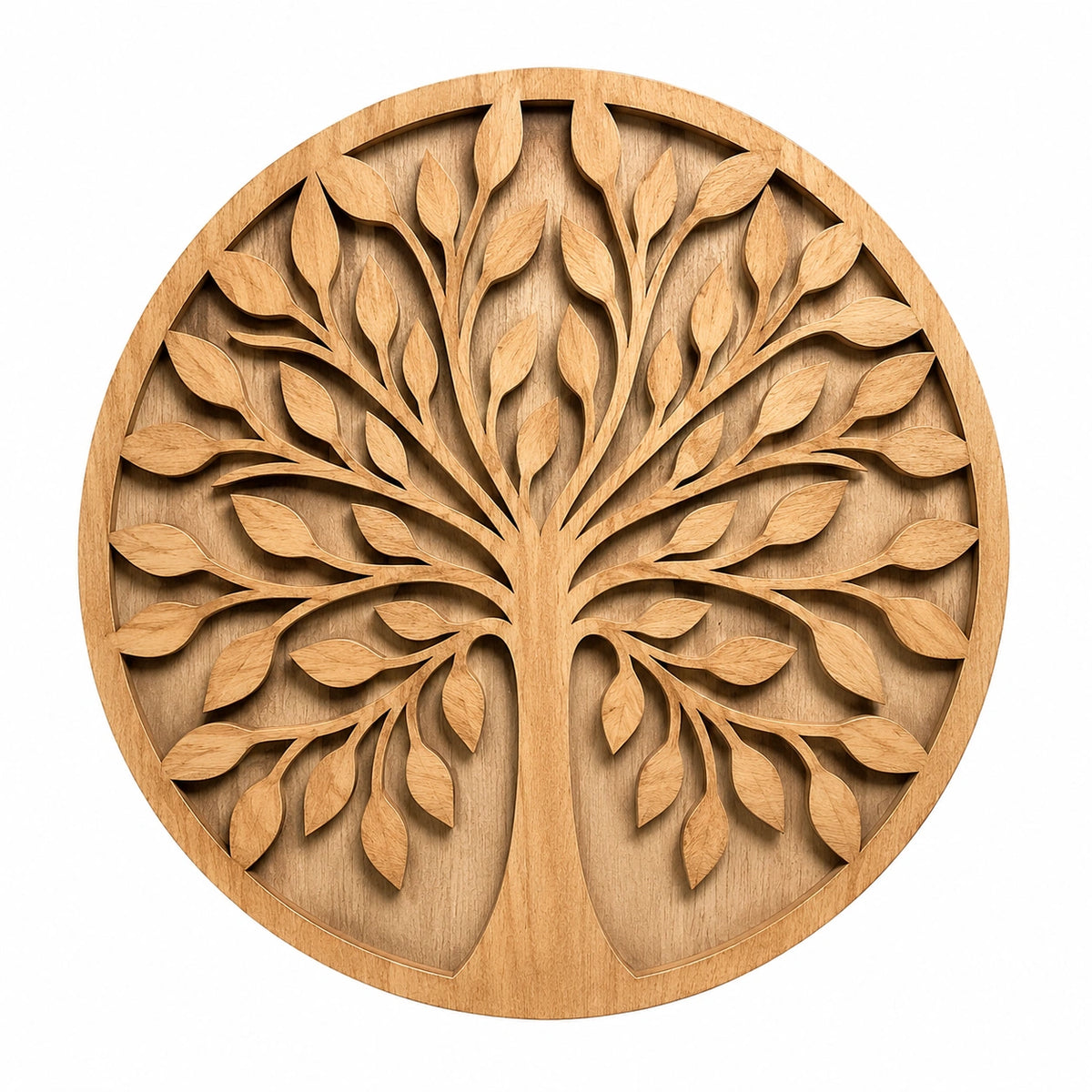 Décoration murale ronde 60 cm en bois naturel arbre ajouré style naturel