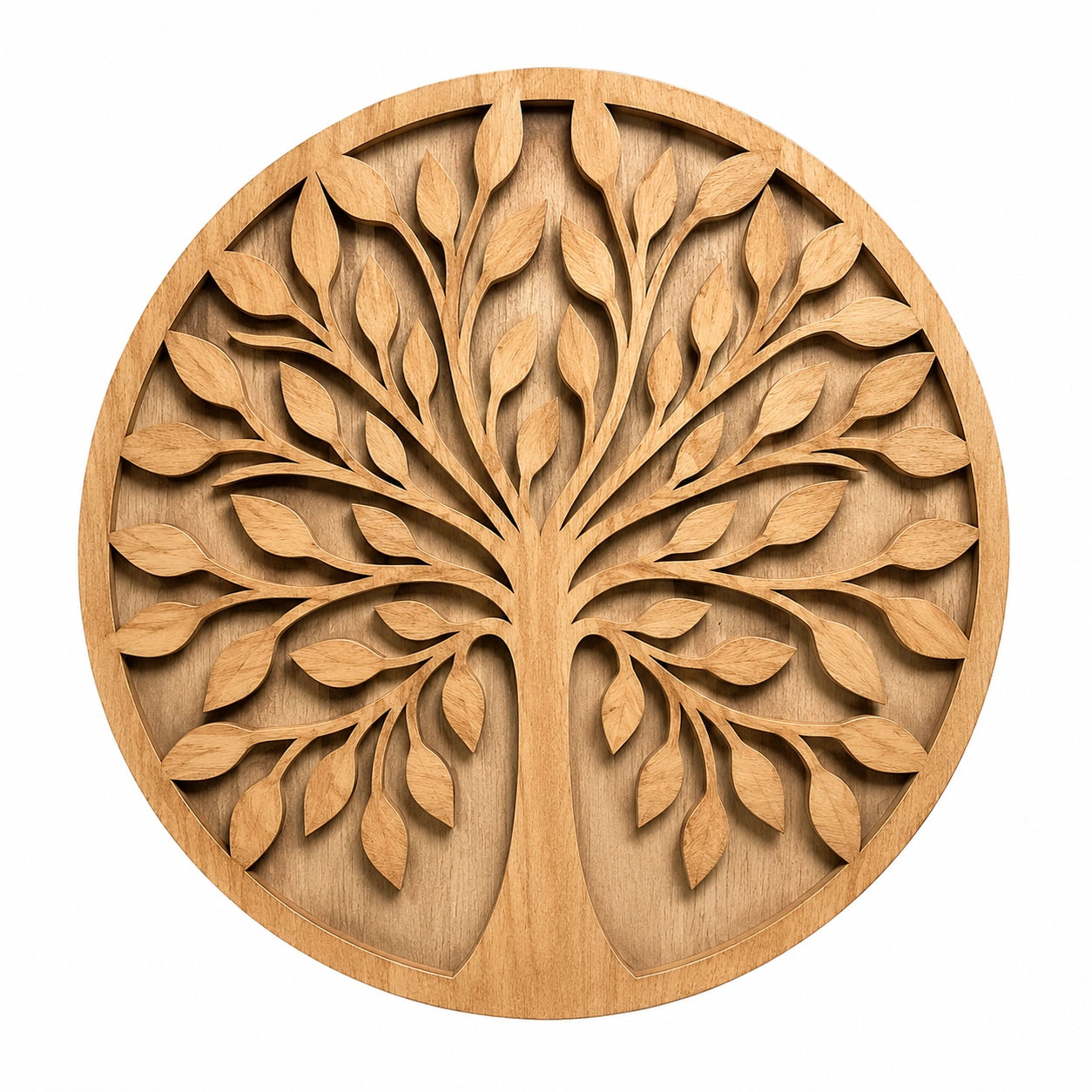 Décoration murale ronde 60 cm en bois naturel arbre ajouré style naturel