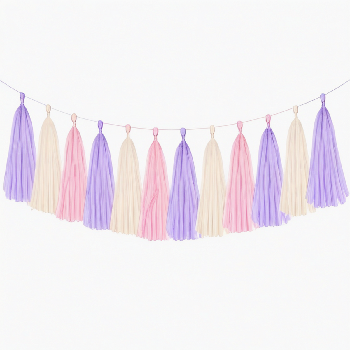 Guirlande décorative à pompons en papier 300 x 35 cm rose violet crème