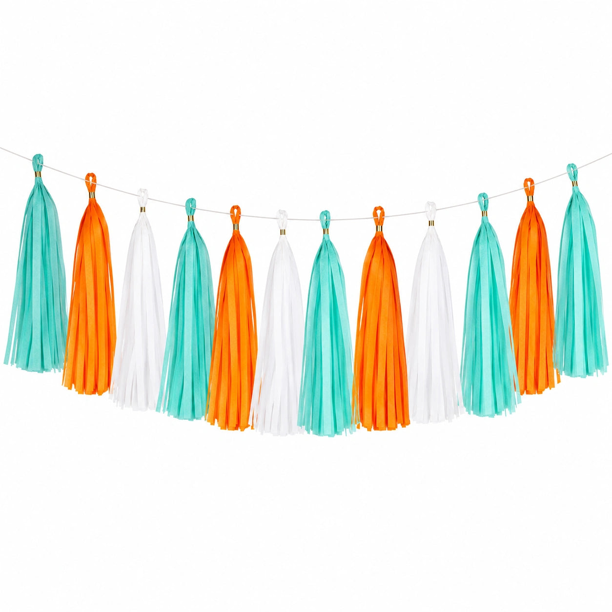 Guirlande à pompons 300 x 35 cm en papier de soie turquoise orange blanc - décoration suspendue festive
