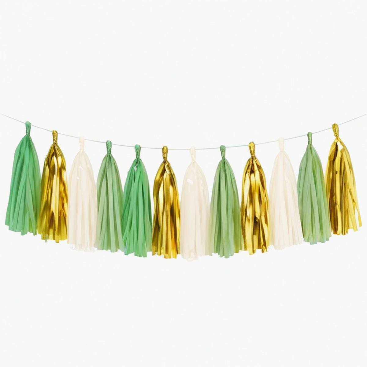 Guirlande décorative à pampilles en papier 300 cm vert crème doré pour fête