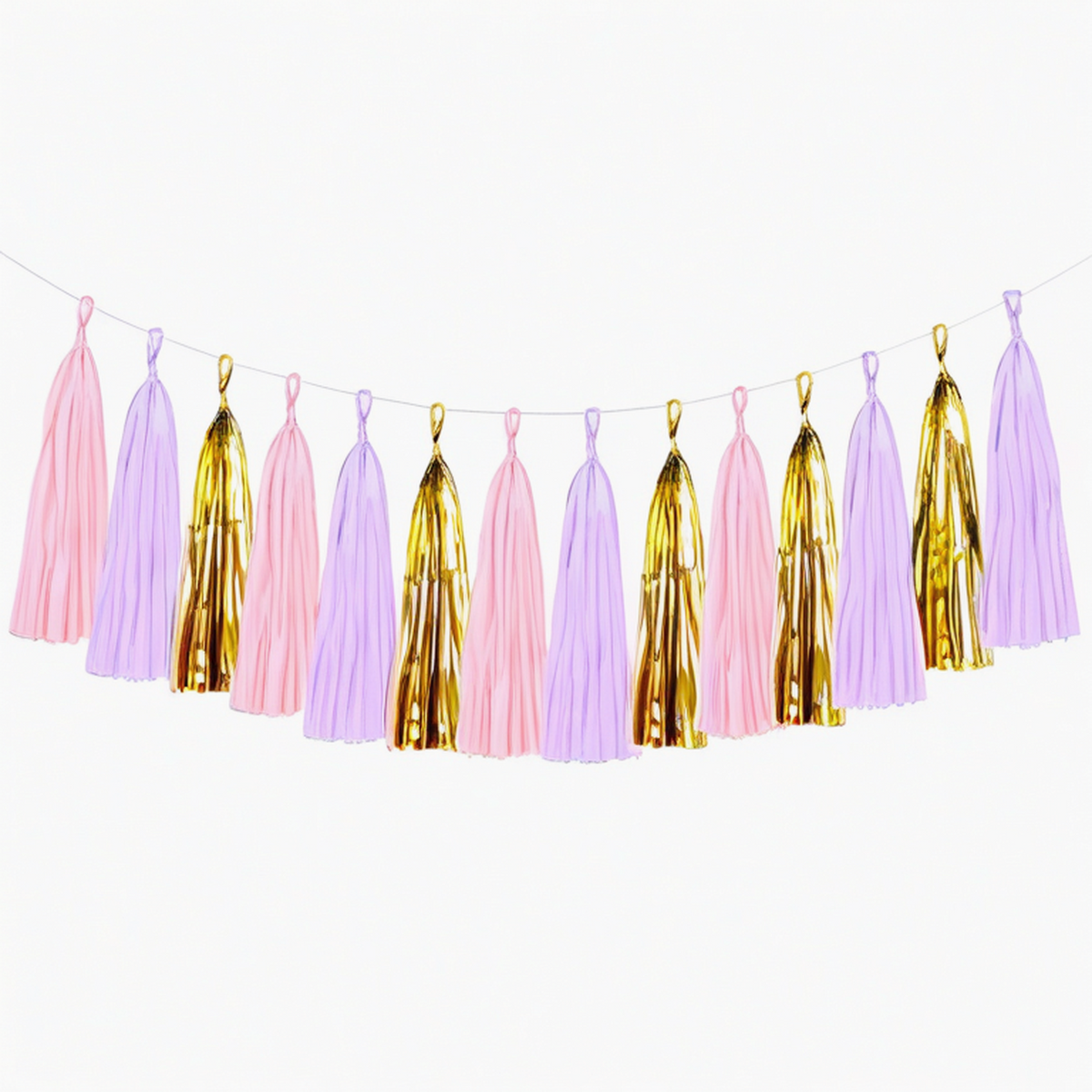 Guirlande à pompons 300 cm rose lilas doré en papier décorative de fête