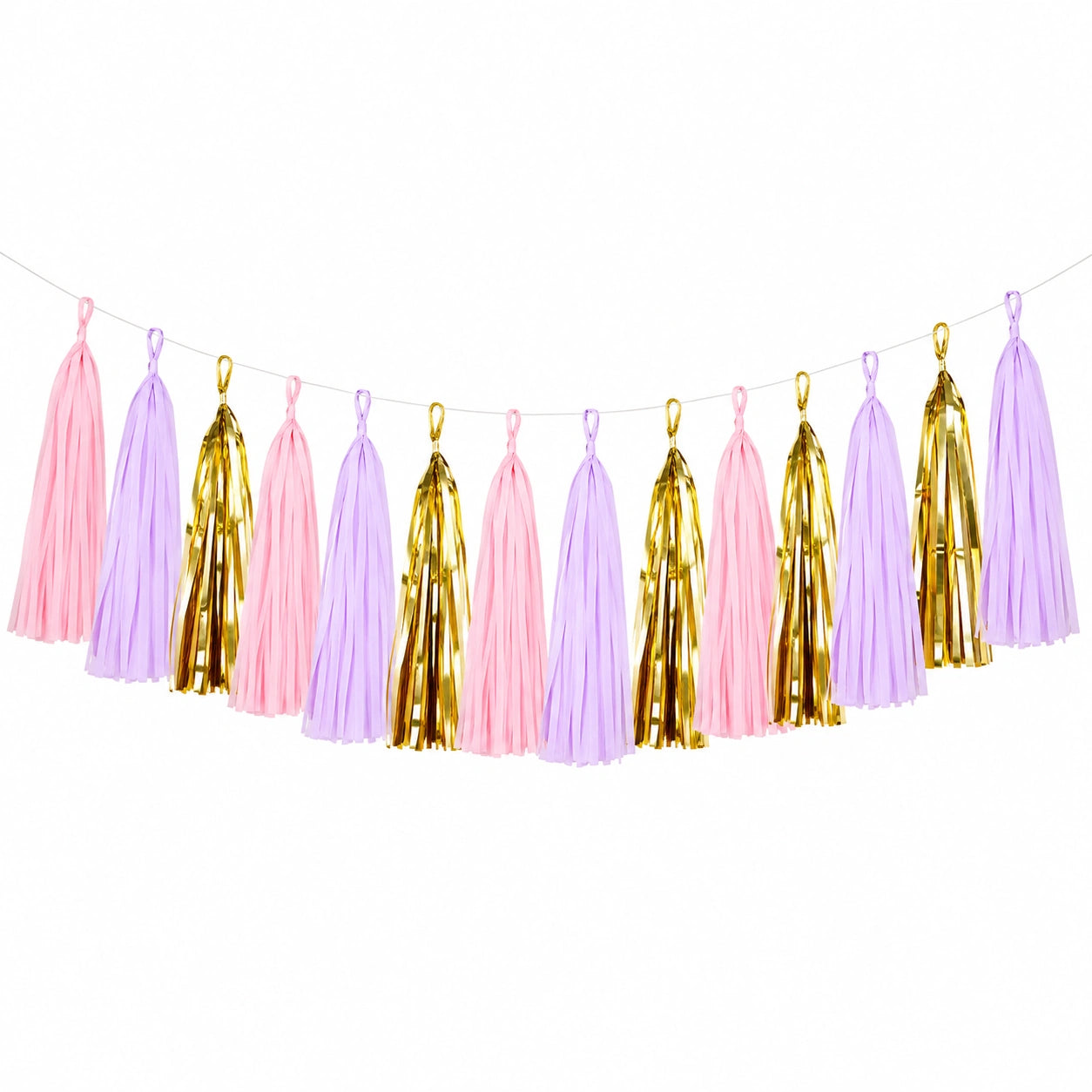 Guirlande à pompons 300 cm rose lilas doré en papier décorative de fête