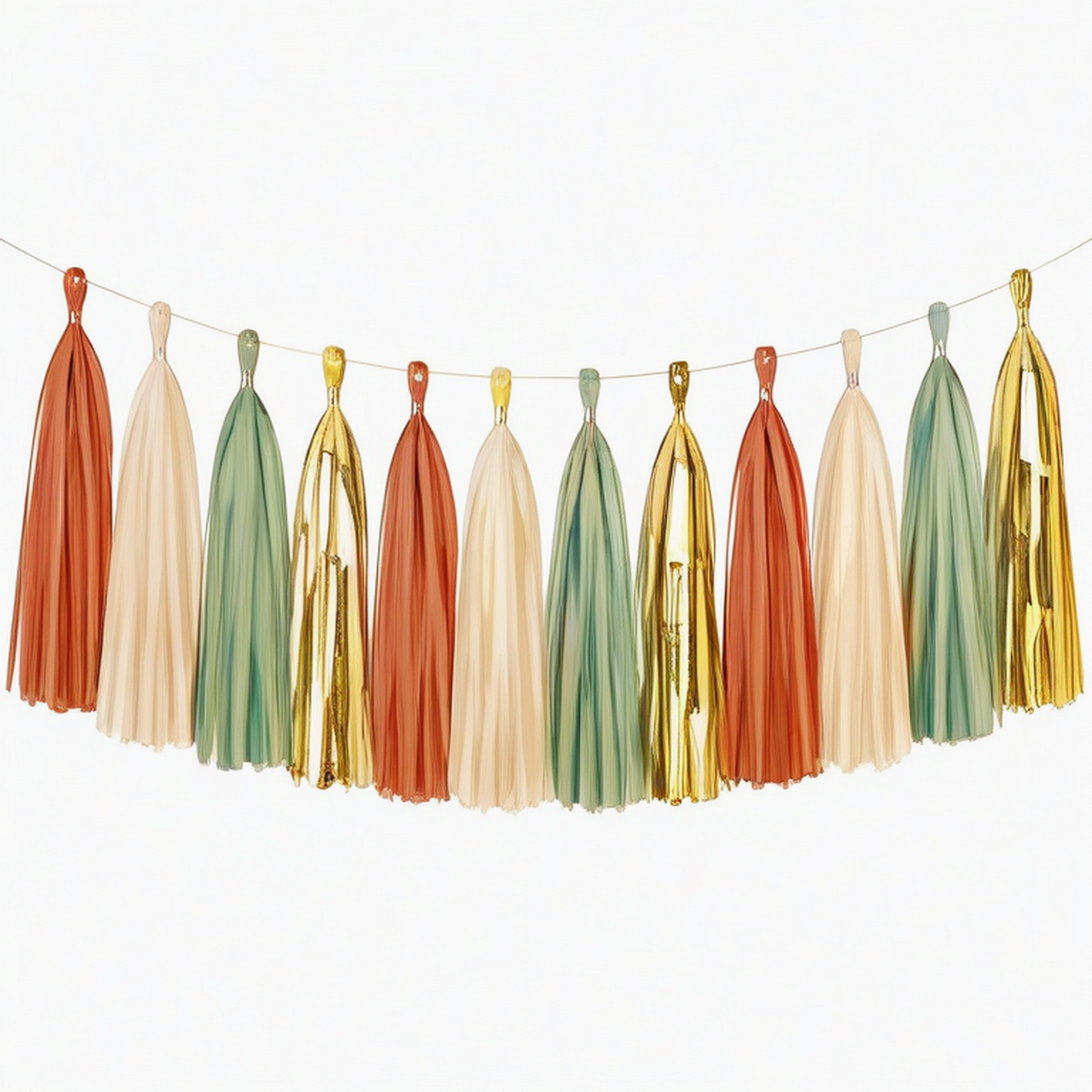 Guirlande à pampilles en papier 180 x 35 cm terracotta vert sauge crème doré décorative