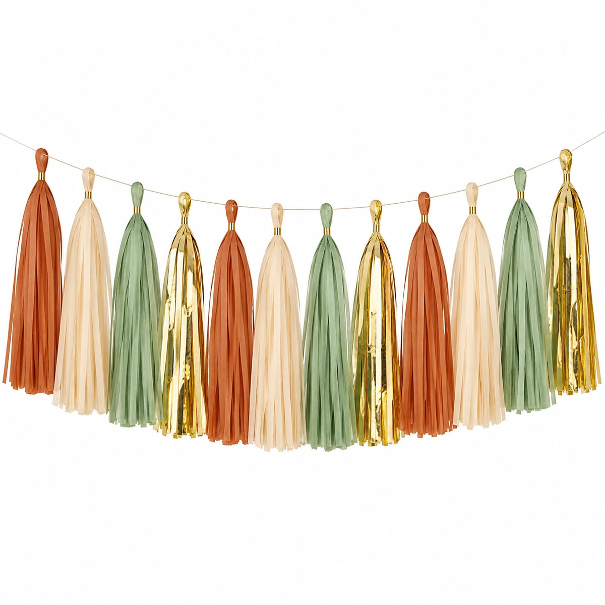 Guirlande à pampilles en papier 180 x 35 cm terracotta vert sauge crème doré décorative