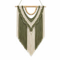 Tenture murale macramé 50 x 90 cm coton vert et beige style bohème