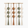 Décoration murale en macramé 70 x 85 cm coton et bois écru vert sauge terracotta style bohème