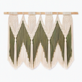 Tapisserie murale en macramé 120 x 95 cm coton beige et vert avec barre en bois style bohème