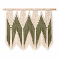 Tapisserie murale en macramé 120 x 95 cm coton beige et vert avec barre en bois style bohème