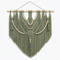 Tenture murale macramé 90 x 100 cm vert sauge en corde textile avec franges style bohème