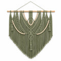 Tenture murale macramé 90 x 100 cm vert sauge en corde textile avec franges style bohème