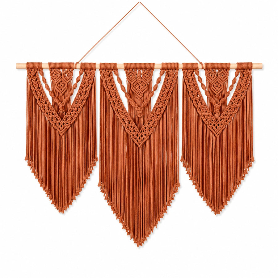 Tenture murale 110 x 100 cm en corde textile terracotta avec franges style bohème