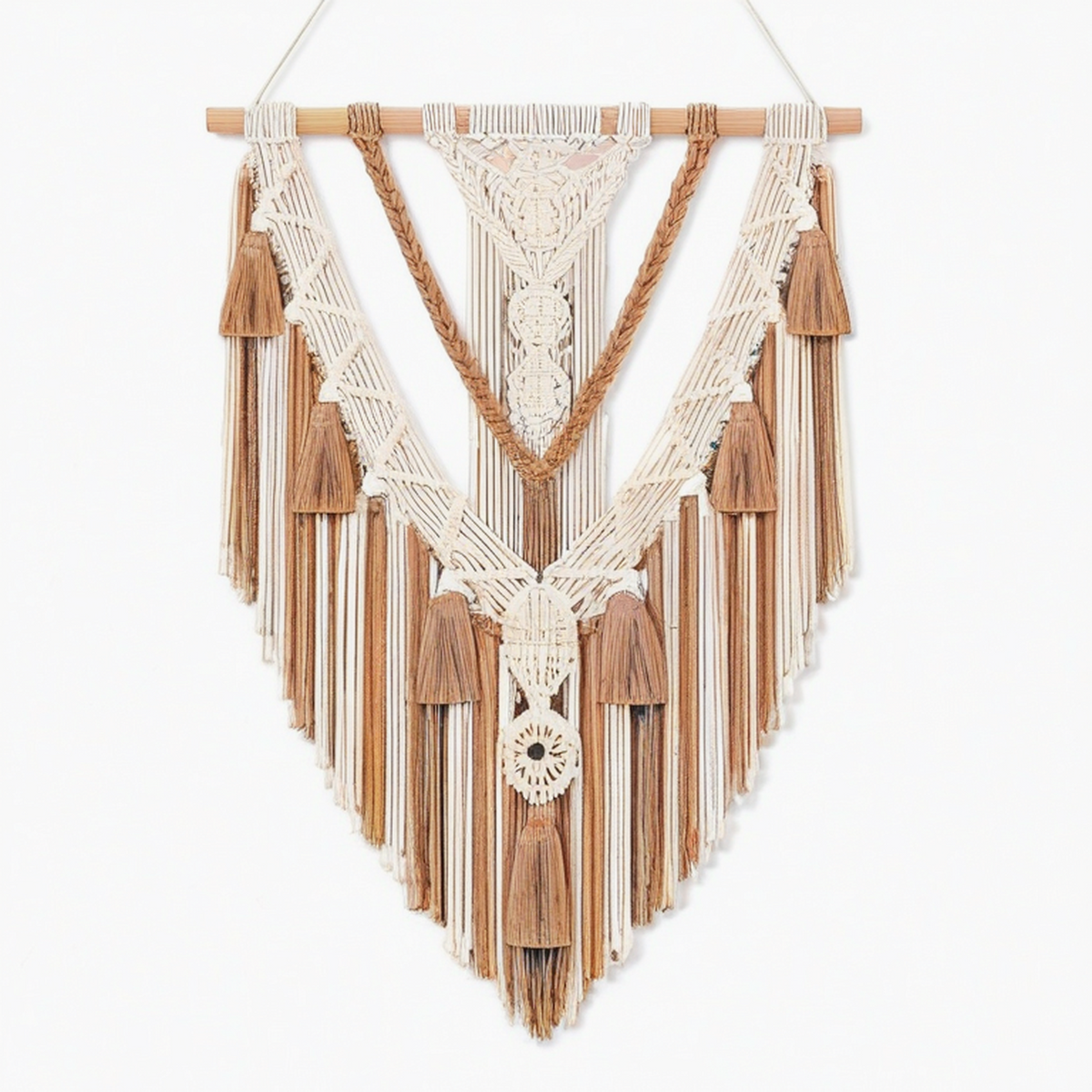 Tapisserie murale macramé 55 x 90 cm coton beige marron style bohème
