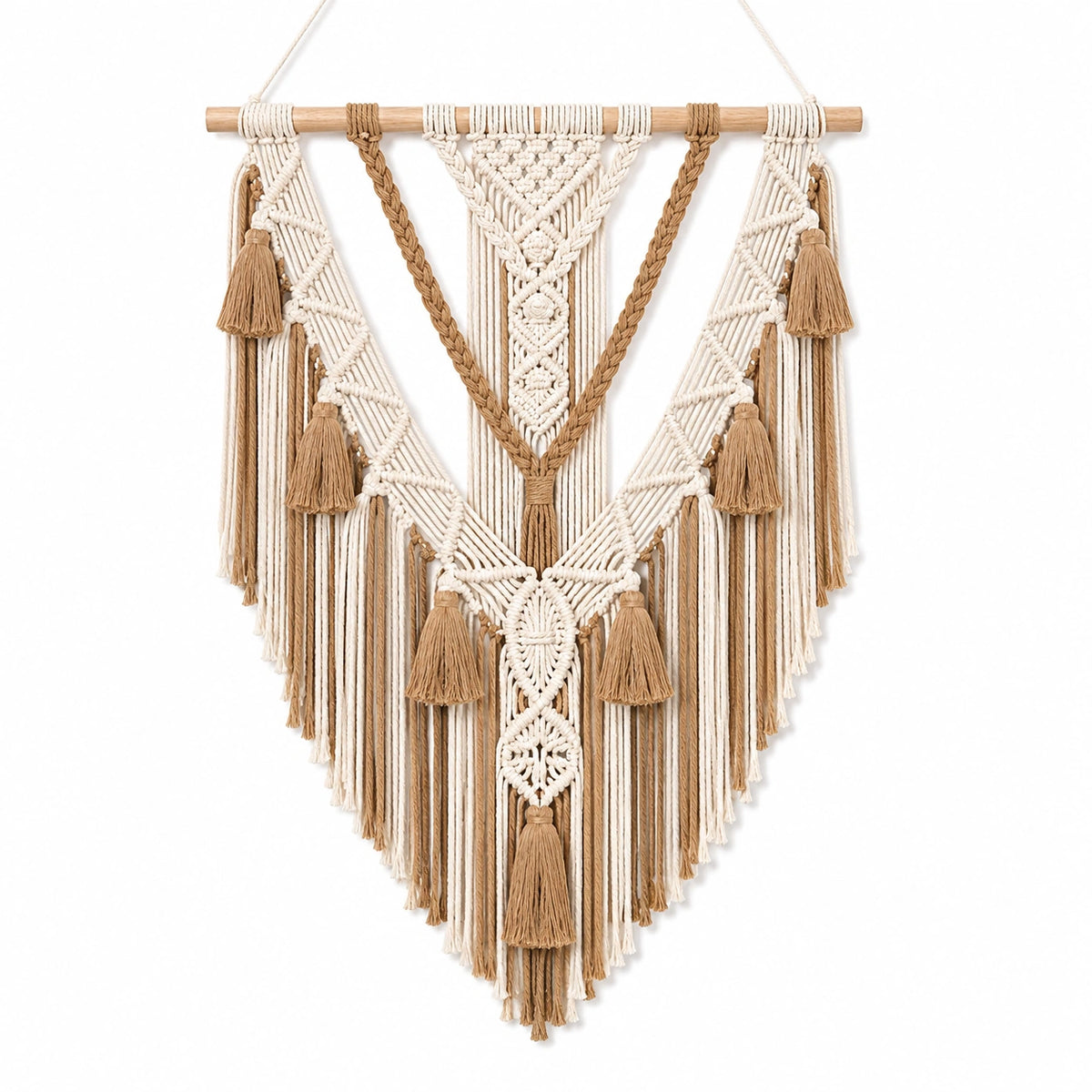 Tapisserie murale macramé 55 x 90 cm coton beige marron style bohème