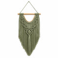 Tenture murale macramé 50 cm x 90 cm en coton vert style bohème