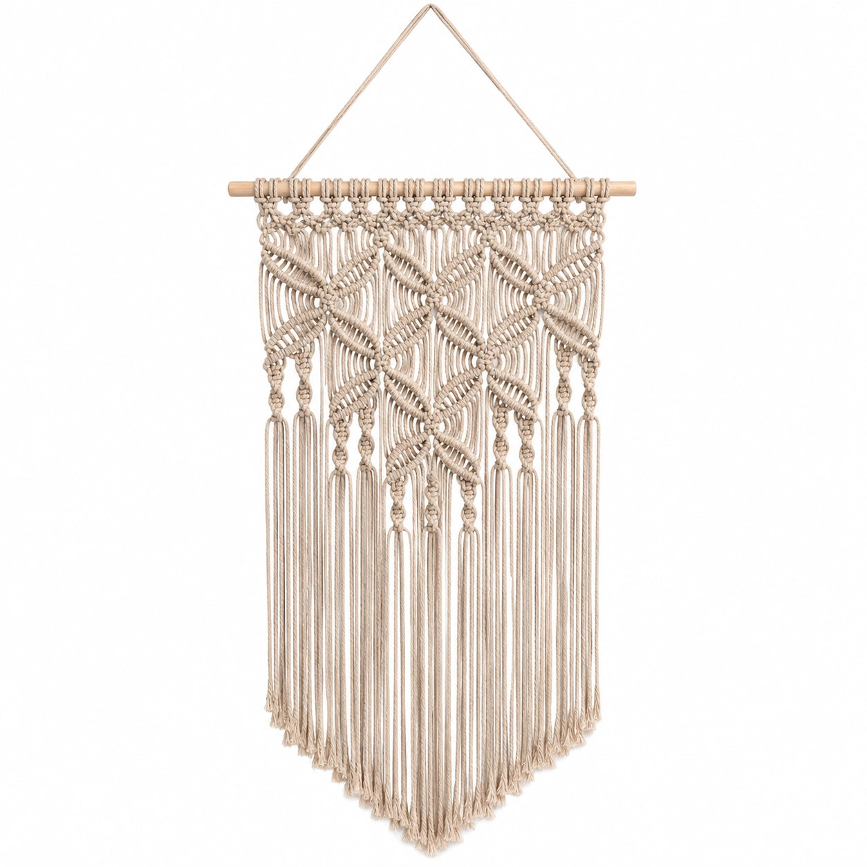 Tenture murale macramé 60 x 100 cm coton beige style bohème