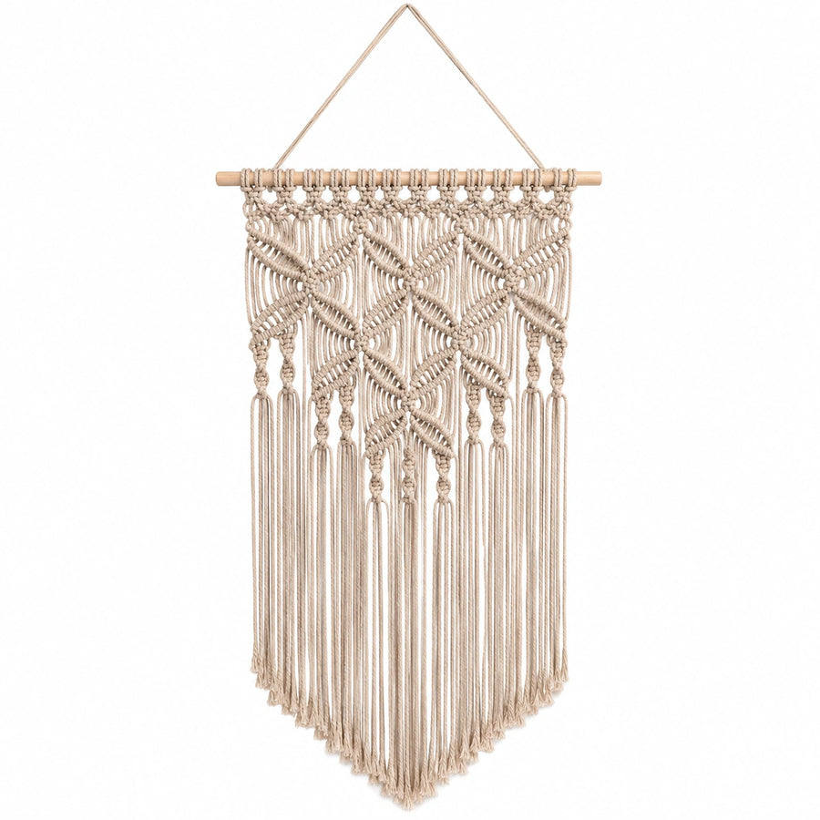 Tenture murale macramé 60 x 100 cm coton beige style bohème
