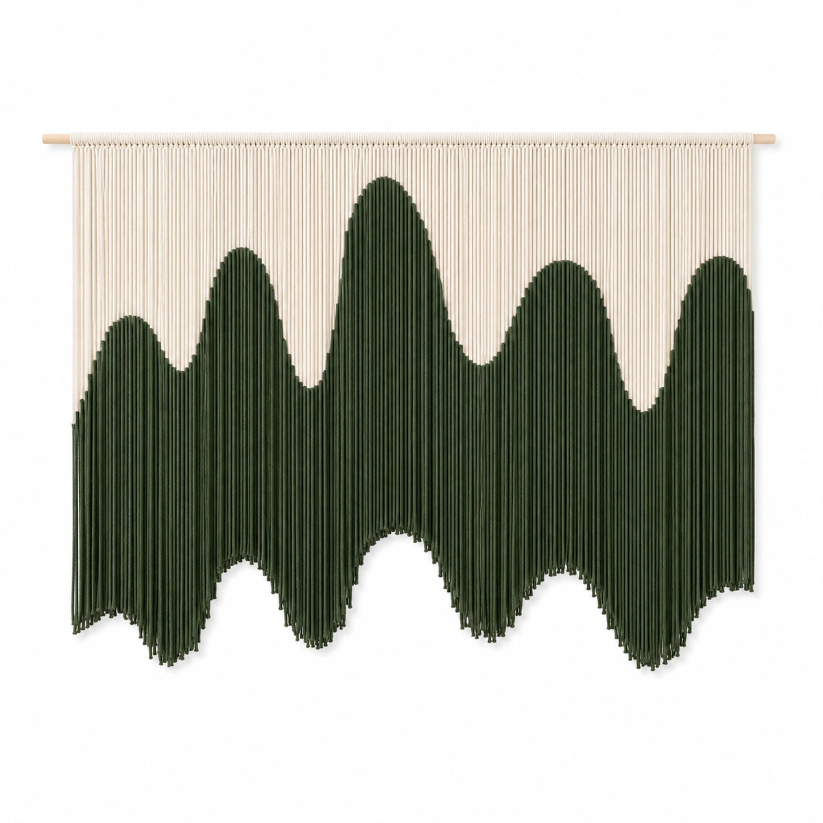 Tenture murale 120 x 100 cm en coton vert et beige avec franges style bohème