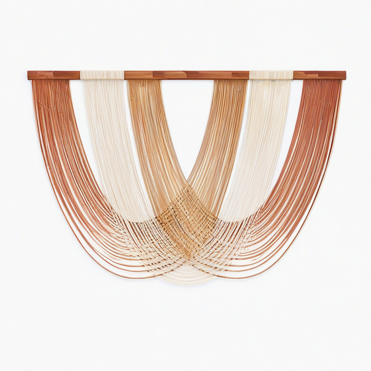 Tenture murale tissée 100 x 80 cm en corde beige terracotta avec barre en bois style bohème