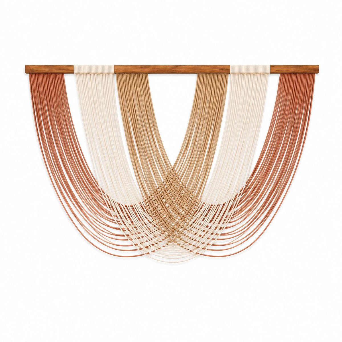 Tenture murale tissée 100 x 80 cm en corde beige terracotta avec barre en bois style bohème