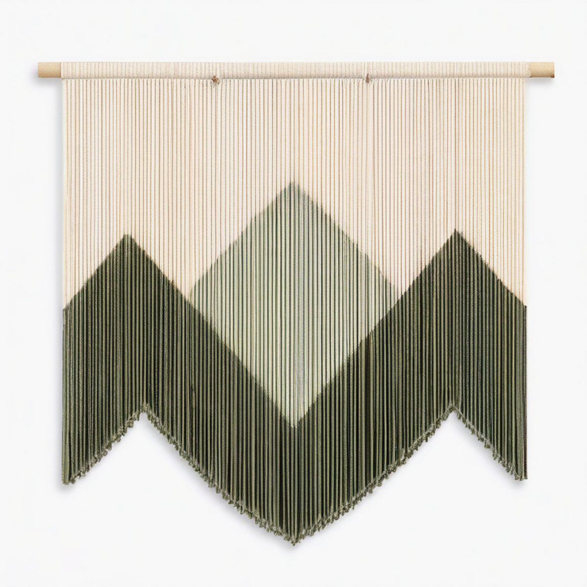 Tenture murale macramé 100 x 110 cm coton beige vert style bohème