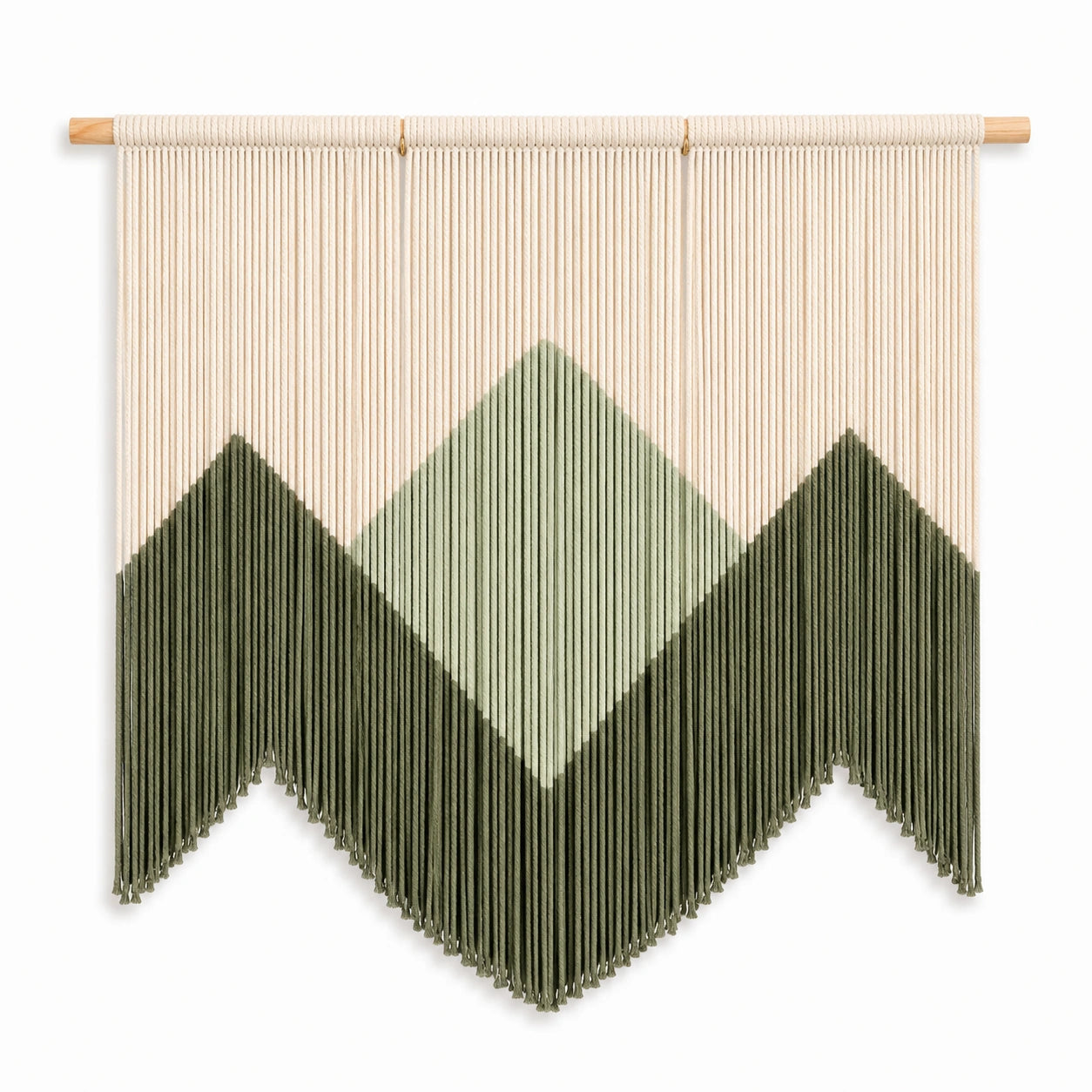 Tenture murale macramé 100 x 110 cm coton beige vert style bohème