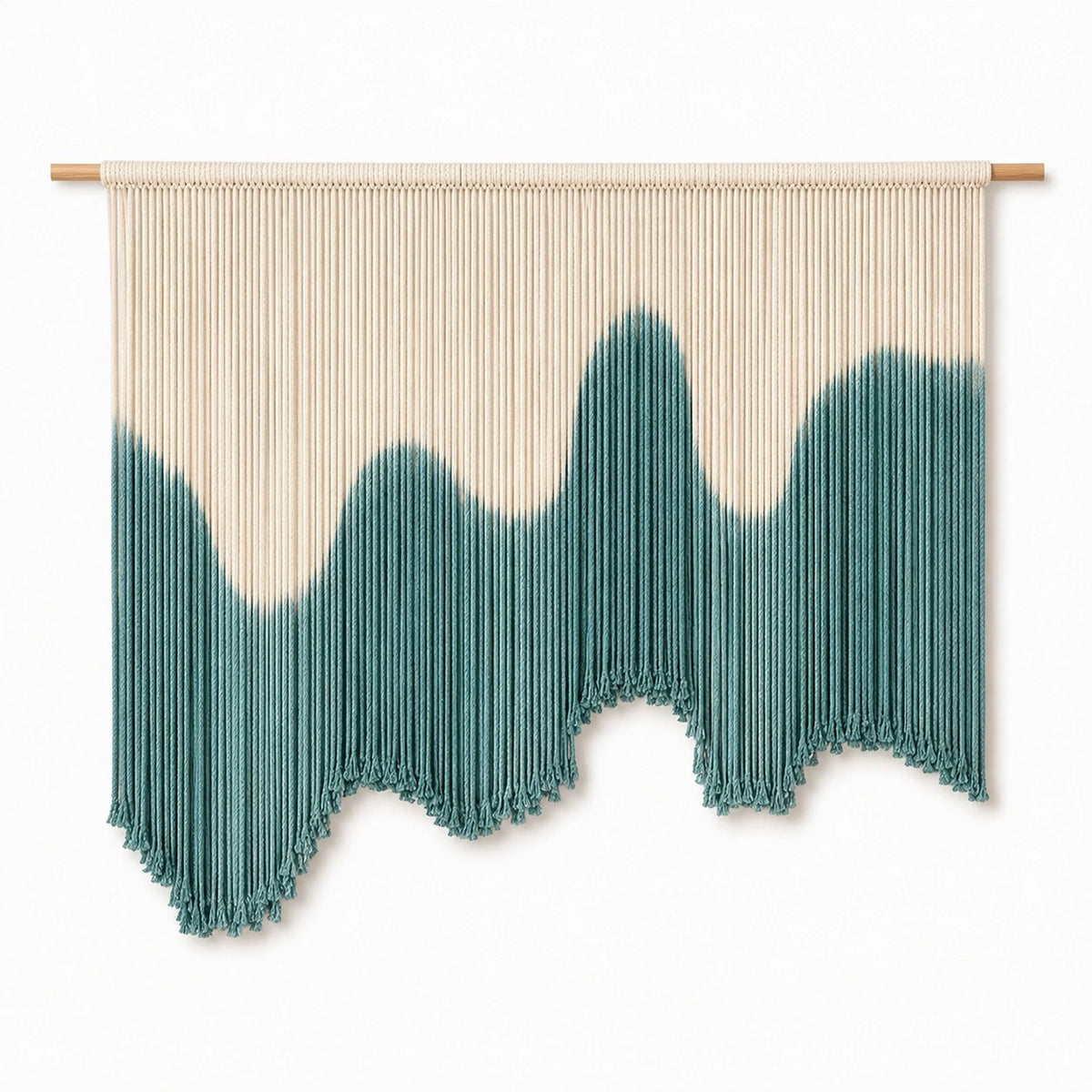 Tenture murale tressée 120 x 100 cm en coton beige vert style bohème
