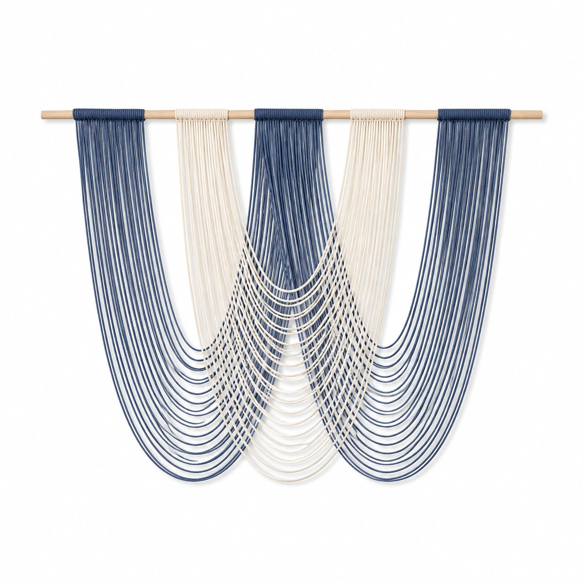 Tenture murale 110 x 95 cm en corde de coton bleu marine et écru - Décoration bohème