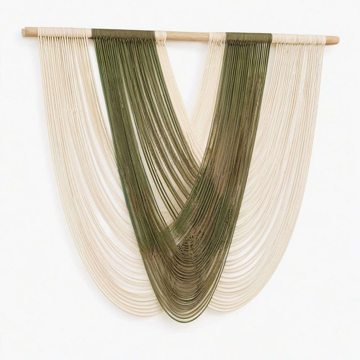 Tenture murale 100 x 120 cm en fibres textiles beige et vert olive style bohème