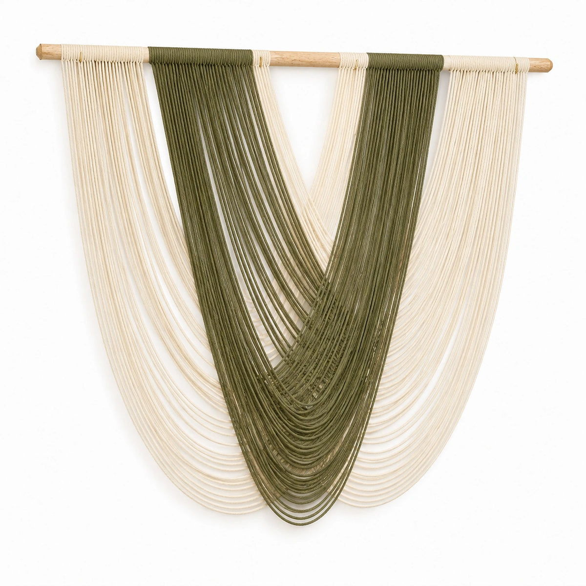 Tenture murale 100 x 120 cm en fibres textiles beige et vert olive style bohème