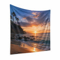 Tapisserie murale 150 x 130 cm en polyester bleu motif coucher de soleil décoration intérieure