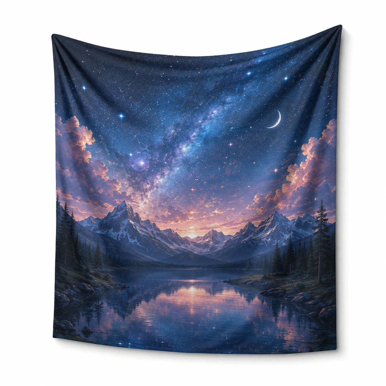 Tenture murale 150 x 130 cm en polyester bleu paysage nocturne décorative