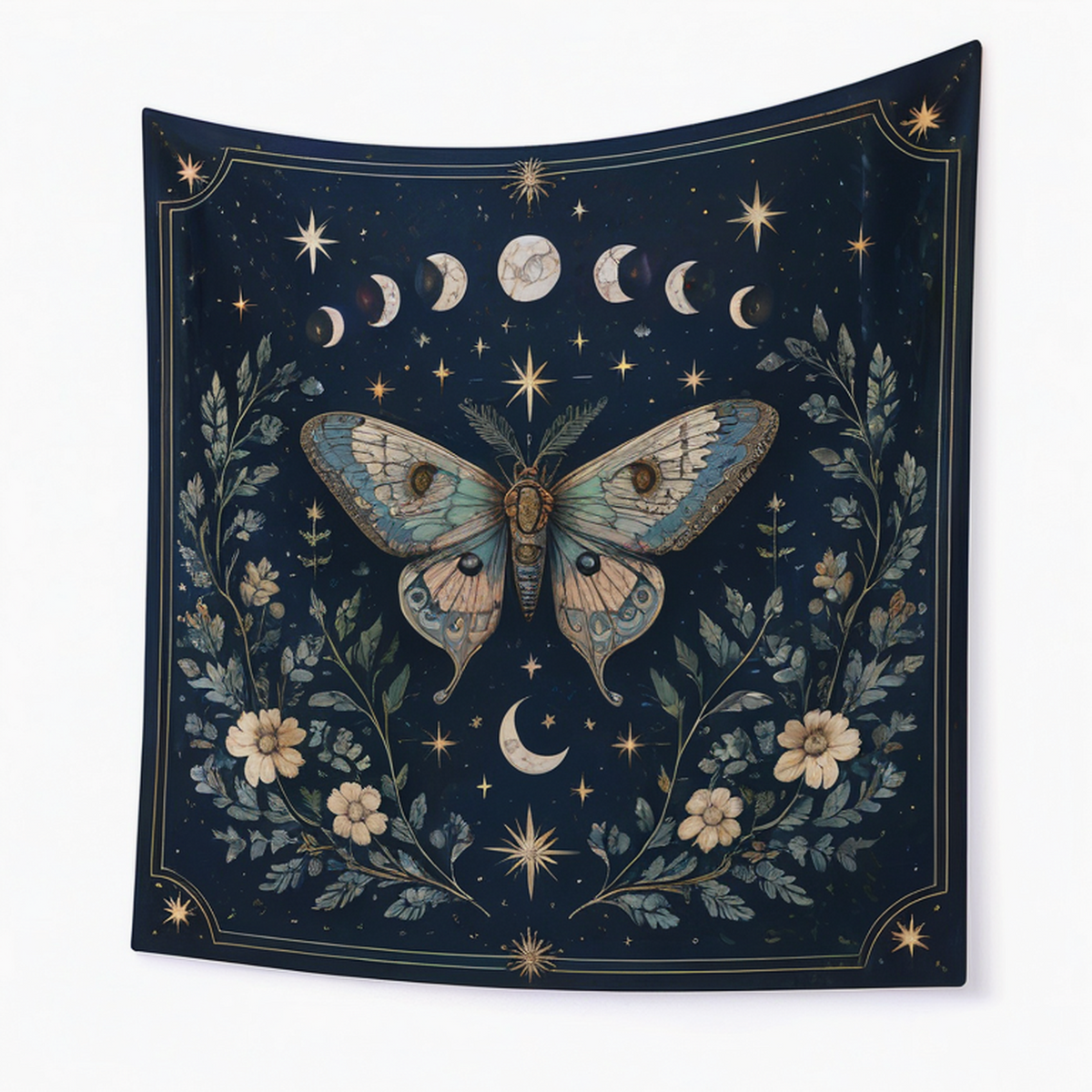 Tapisserie murale 150 x 130 cm en polyester bleu nuit décor papillon céleste