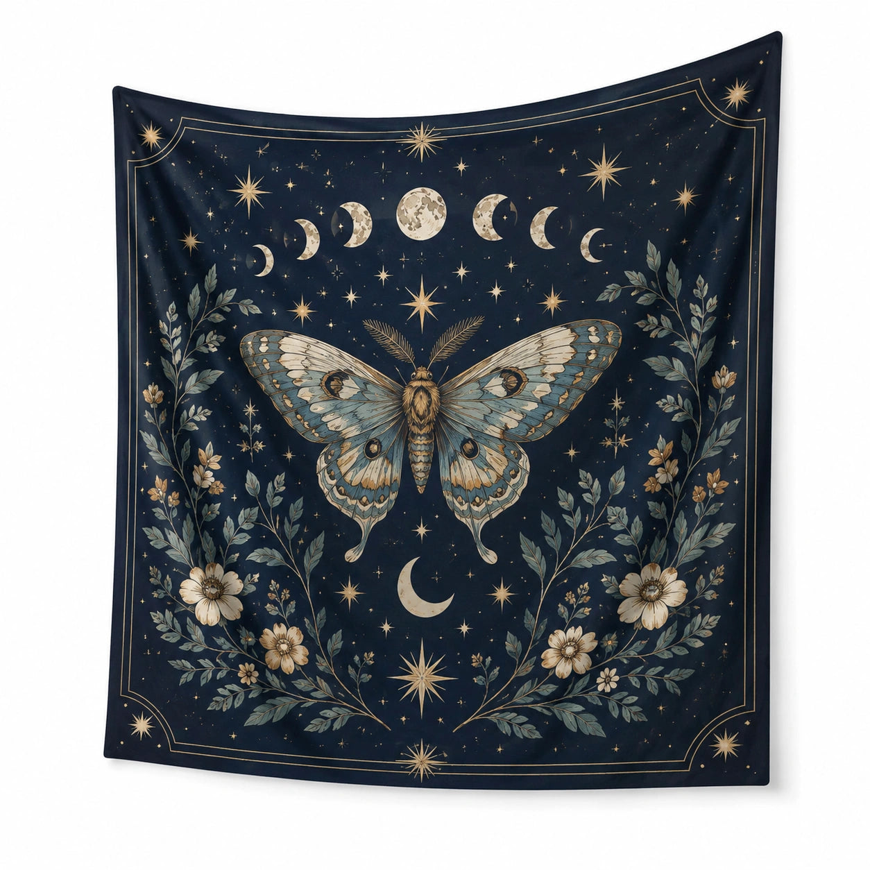 Tapisserie murale 150 x 130 cm en polyester bleu nuit décor papillon céleste