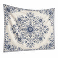 Tenture murale 150 x 150 cm en tissu blanc et bleu à motif floral décoratif