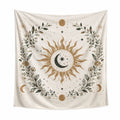 Tenture murale 150 x 150 cm en polyester beige motif soleil lune style bohème